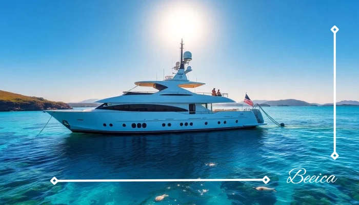 Luxurious yacht in Jeju Island clear blue waters Luxurious yacht in Jeju Island clear blue waters