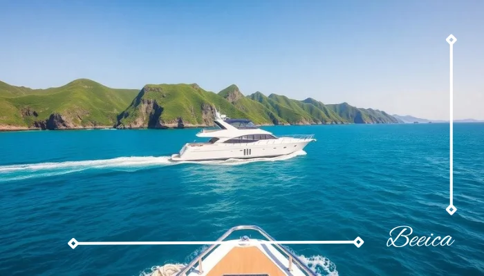 Luxurious yacht on clear waters of Jeju Island Luxurious yacht on clear waters of Jeju Island
