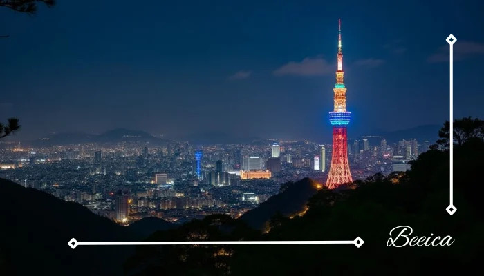 N Seoul Tower at night with city light around N Seoul Tower at night with city light around